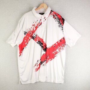 Loudmouth Polo Mens 3Xl White Red Polo Geometric Striped Gold Performance